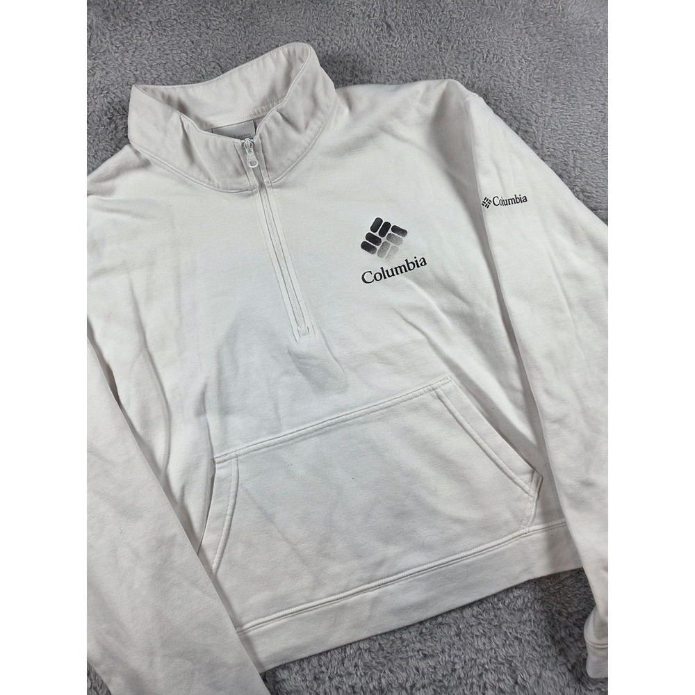 Columbia Quarter-Zip Sweatshirt Size M White Womens Logo Pullover AL7877